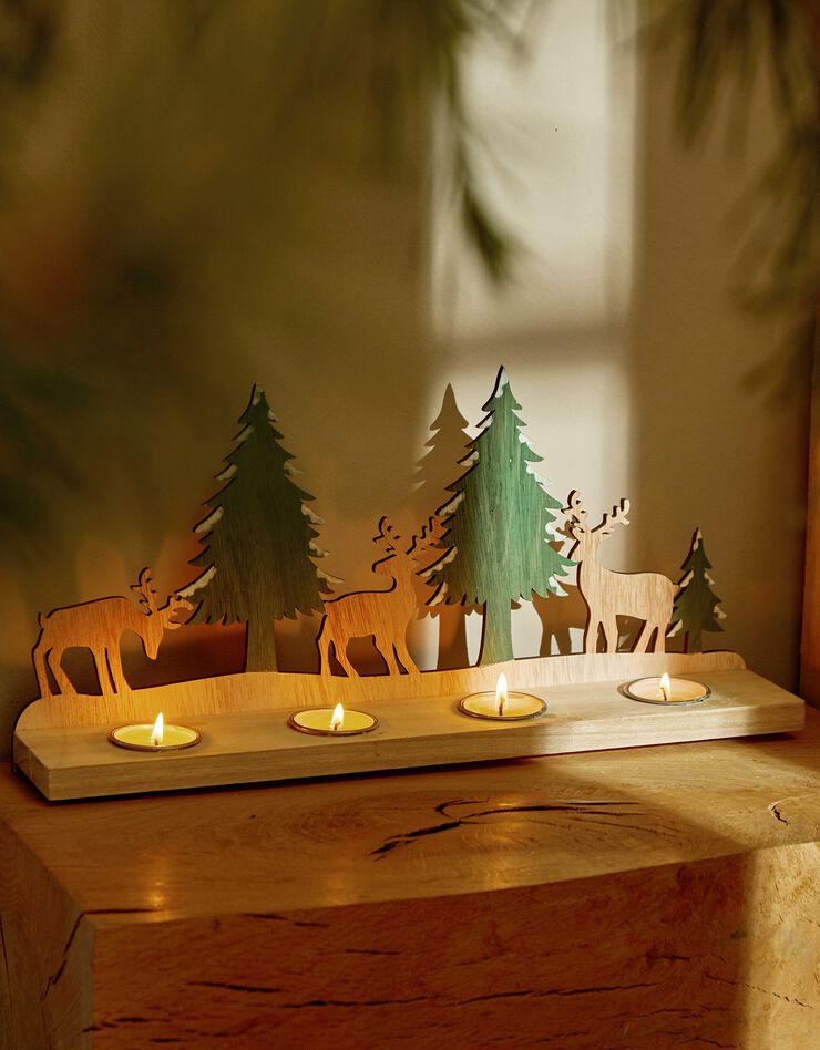 Photophore en bois rennes et sapins (bois)