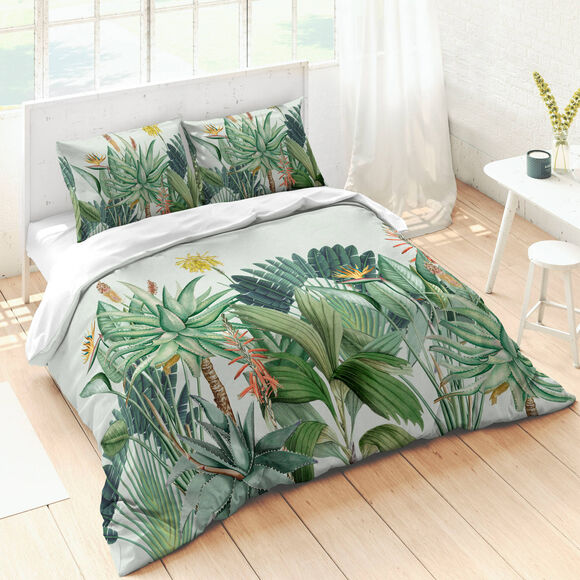 Linge de lit imprimé Tropique - coton (blanc)