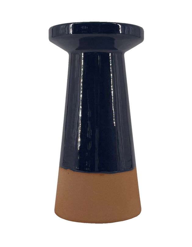 Bougeoir en céramique finition émail bleu - PM (bleu nuit/terracotta)