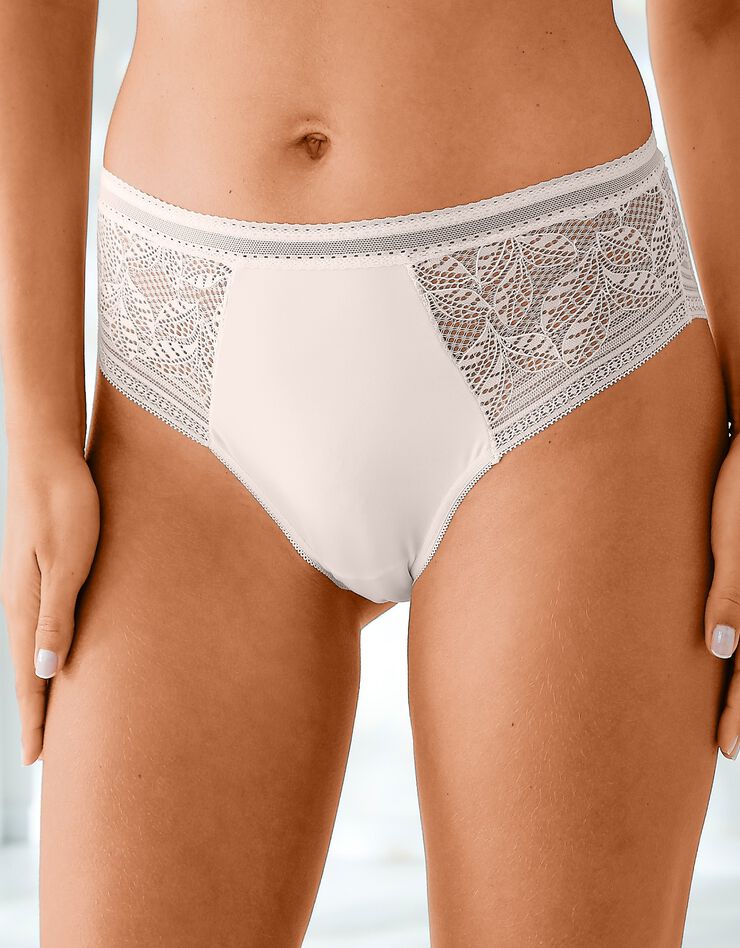 Culotte forme tanga taille haute microfibre et dentelle stretch - lot de 2 (ivoire)