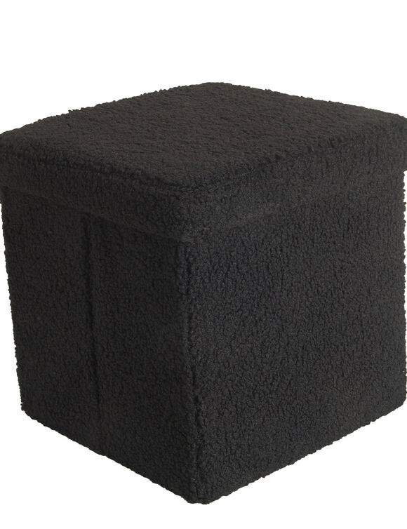 Coffre-pouf pliable, tissu bouclette (noir)
