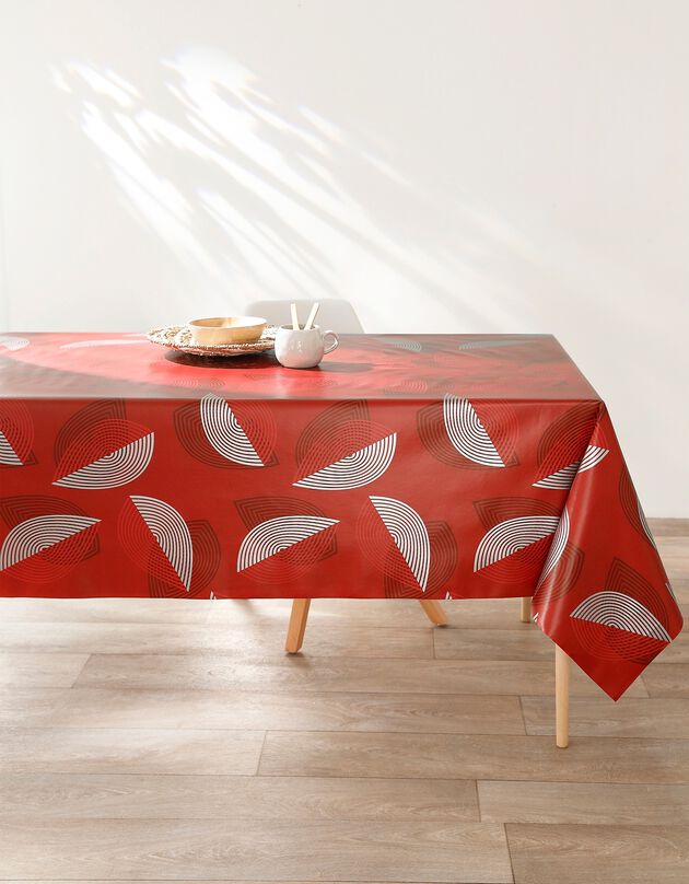 Nappe toile cirée motifs feuilles (rouge)