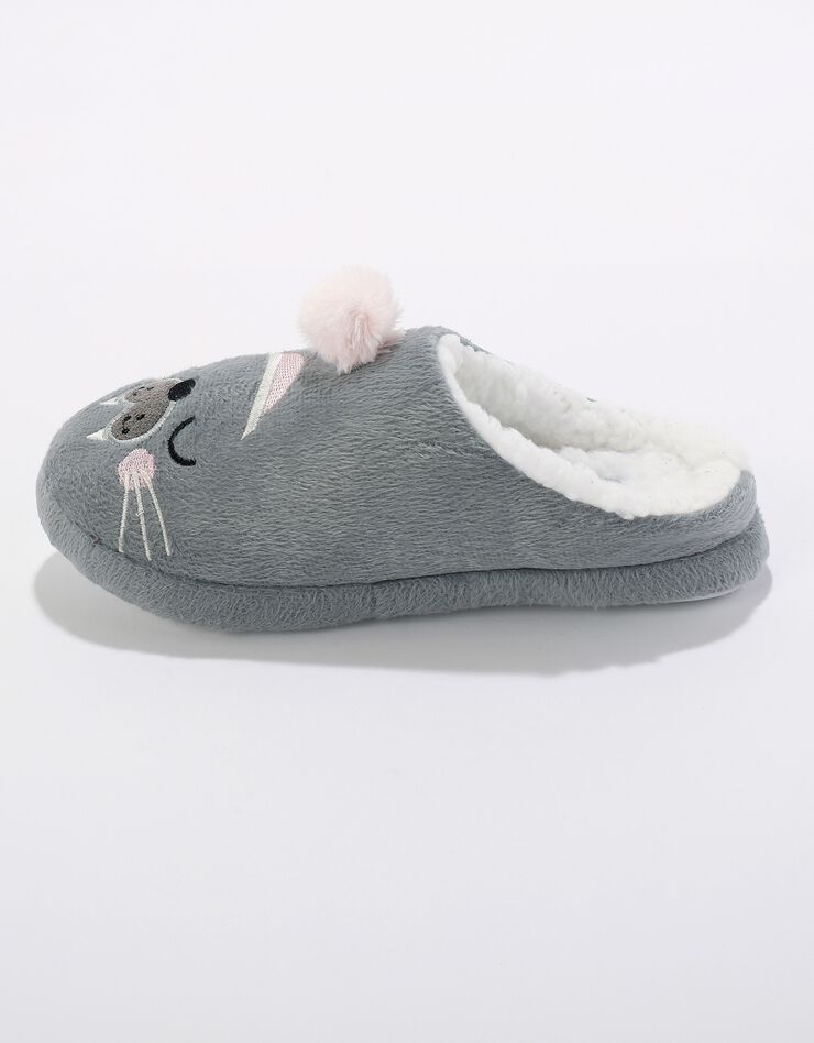Mules pompon imprimé otarie (gris) Mules pompon imprimé otarie (gris)
