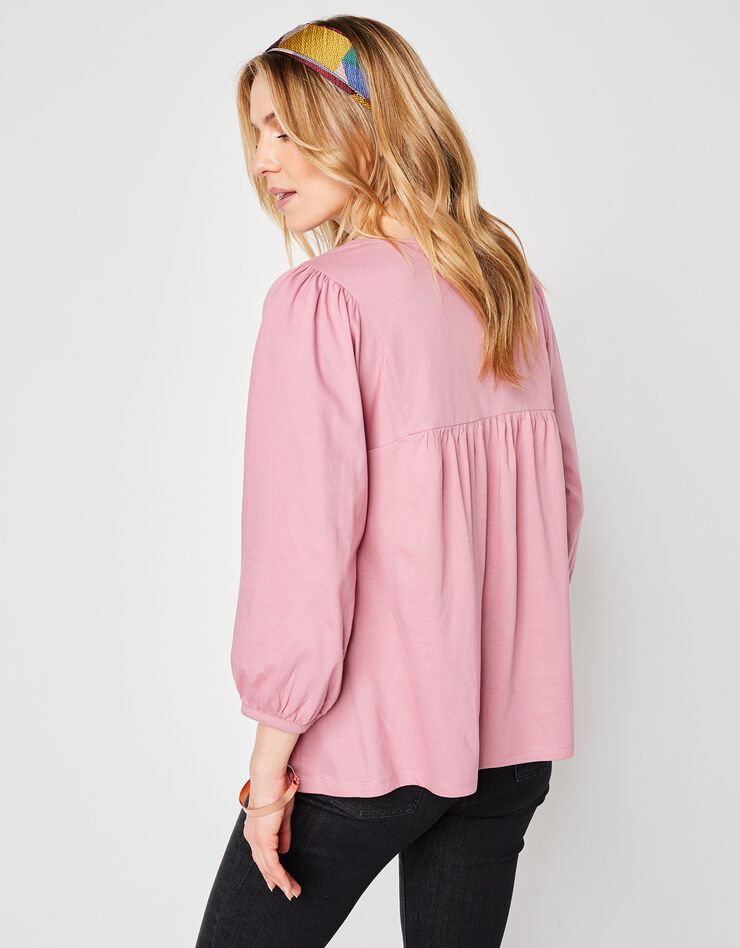Tee-shirt manches 3/4, empiècement broderie anglaise (rose grisé) Tee-shirt manches 3/4, empiècement broderie anglaise (rose grisé)