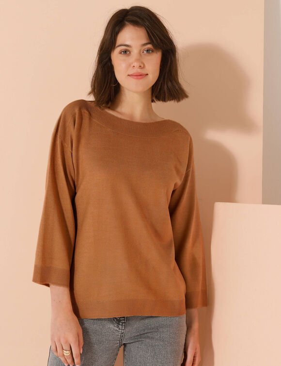 Pull col bateau manches 3/4, toucher doux (noisette)