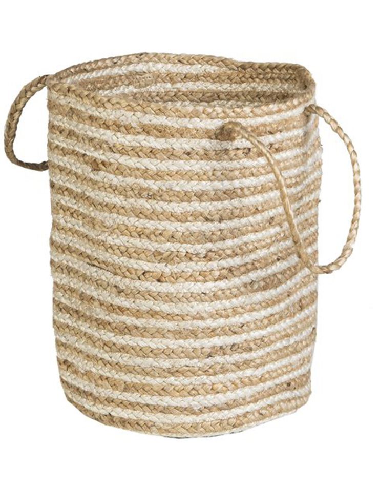 Panier de rangement Zebu en jute rayé blanc/naturel (naturel/blanc)