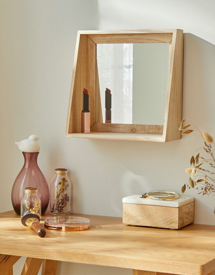Miroir carré en bois naturel (bois) Miroir carré en bois naturel (bois)