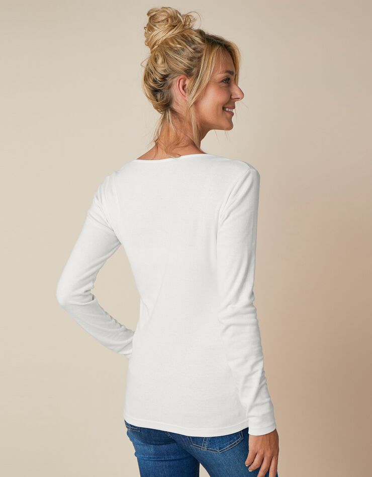 Tee-shirt uni manches longues jersey coton bio (blanc cassé)