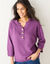 Pull col tunisien manches 3/4, maille fantaisie (violet)