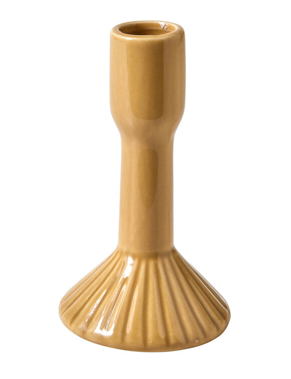 Bougeoir stri&eacute; c&eacute;ramique jaune (jaune)