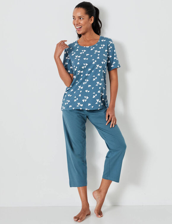 Pyjama court imprim&eacute; c&oelig;urs (&eacute;meraude / blanc)