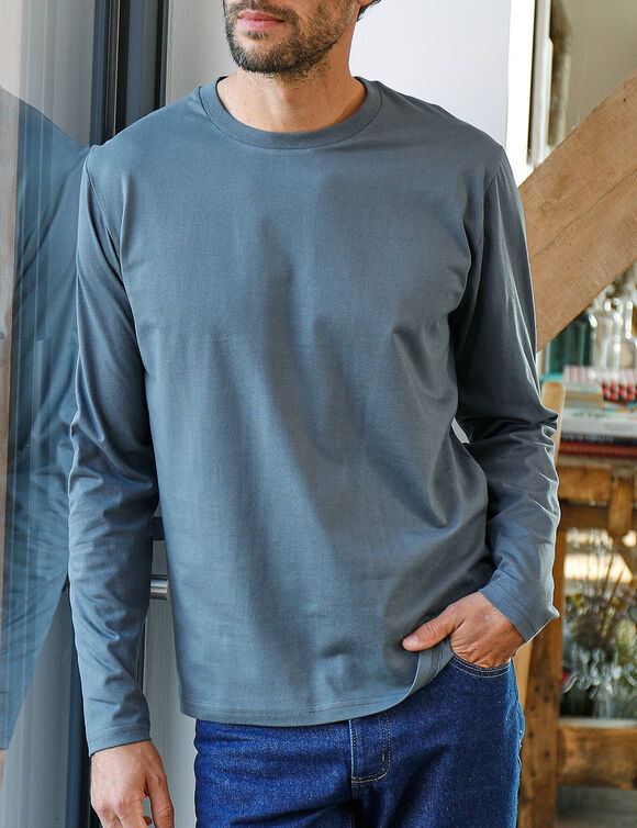 T-shirt col rond  manches longues à l'unité. (gris)