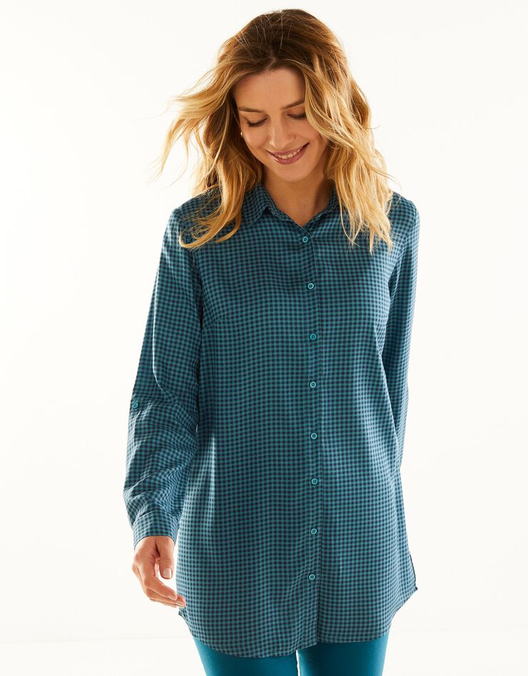 Chemise liquette boutonnée imprimé carreaux, crêpe (marine / bleu) Chemise liquette boutonnée imprimé carreaux, crêpe (marine / bleu)