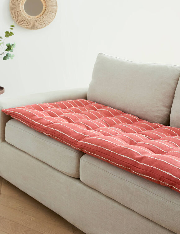 Long coussin de canap&eacute; broderie fantaisie (terracotta)