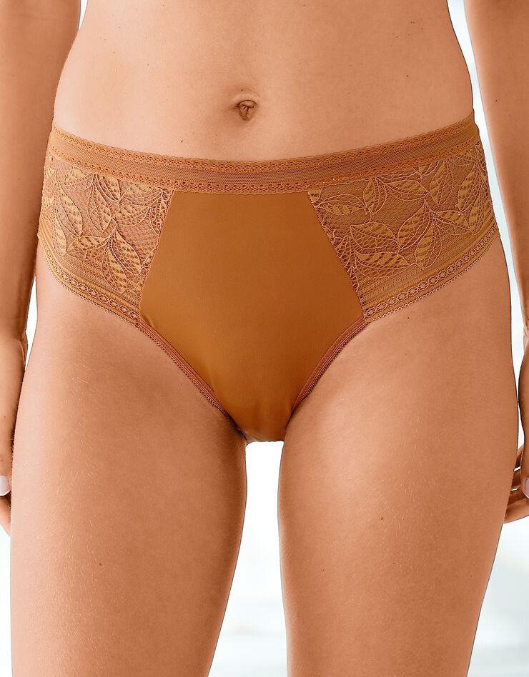 Culotte forme tanga taille haute microfibre et dentelle stretch - lot de 2 (caramel)