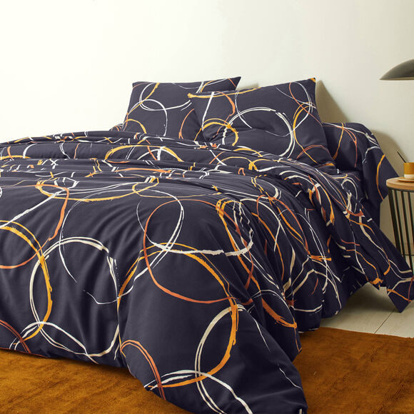 Linge de lit Noémie en polyester-coton imprimé cercles (anthracite)