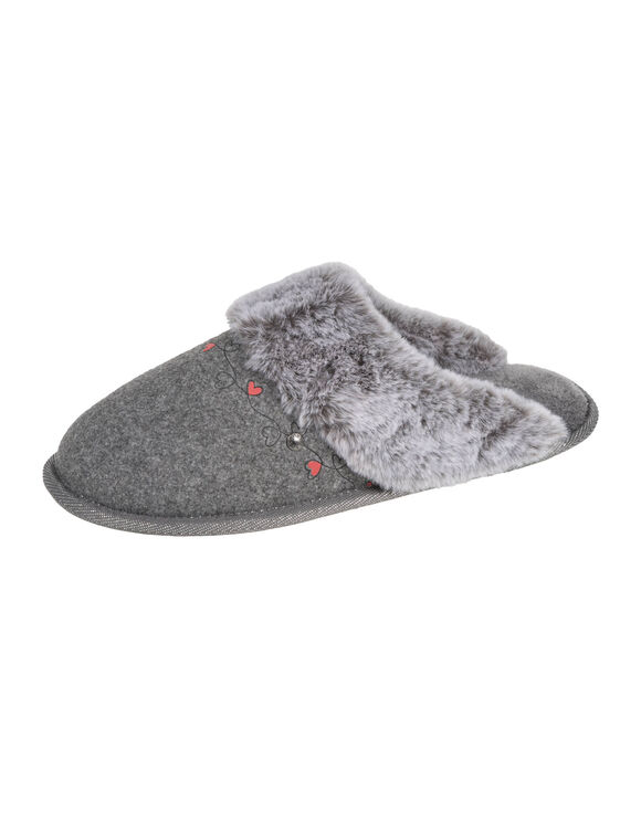 Chaussons mules plates col tout doux (gris fonc&eacute;)