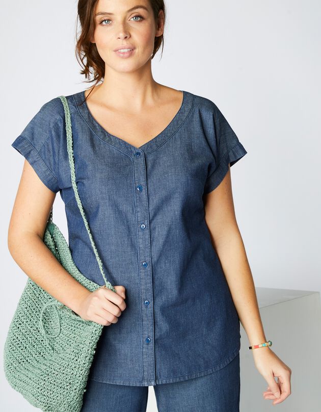Blouse boutonnée manches courtes, denim (brut) Blouse boutonnée manches courtes, denim (brut)