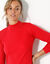 Pull col montant long, maille côtelée (rouge)