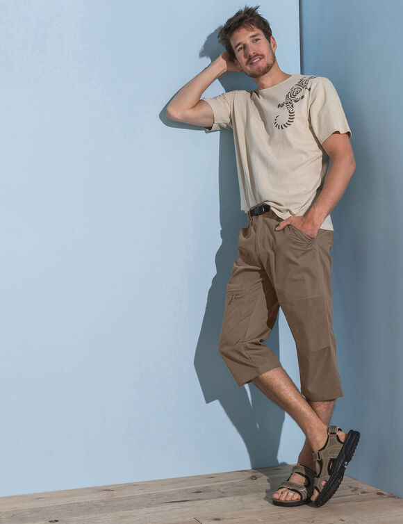 Pantacourt 3/4 &eacute;lastiqu&eacute; + ceinture assortie (beige fonc&eacute;)