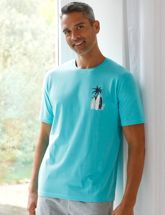 Tee-shirt pyjama manches courtes motif surf (aqua)