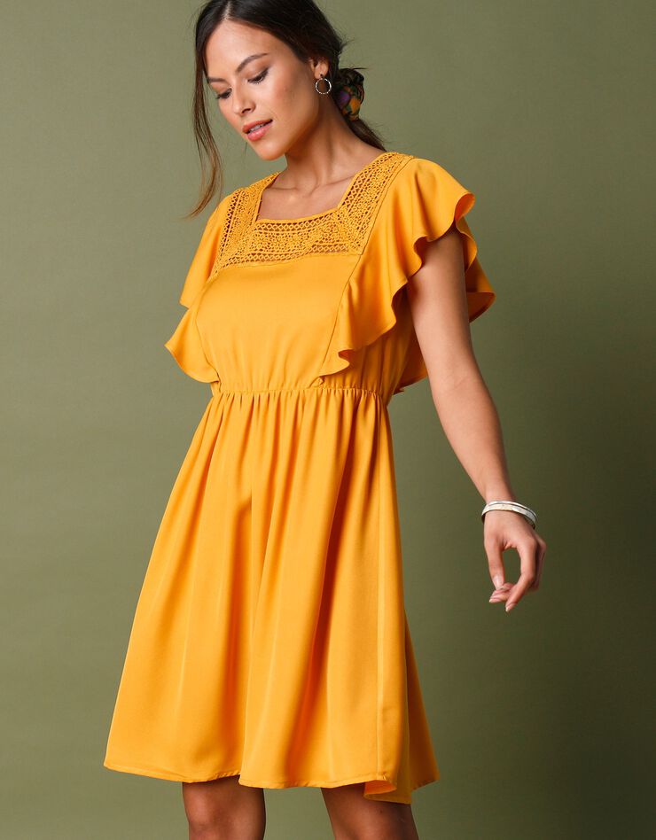 Robe ample courte manches papillon (safran)