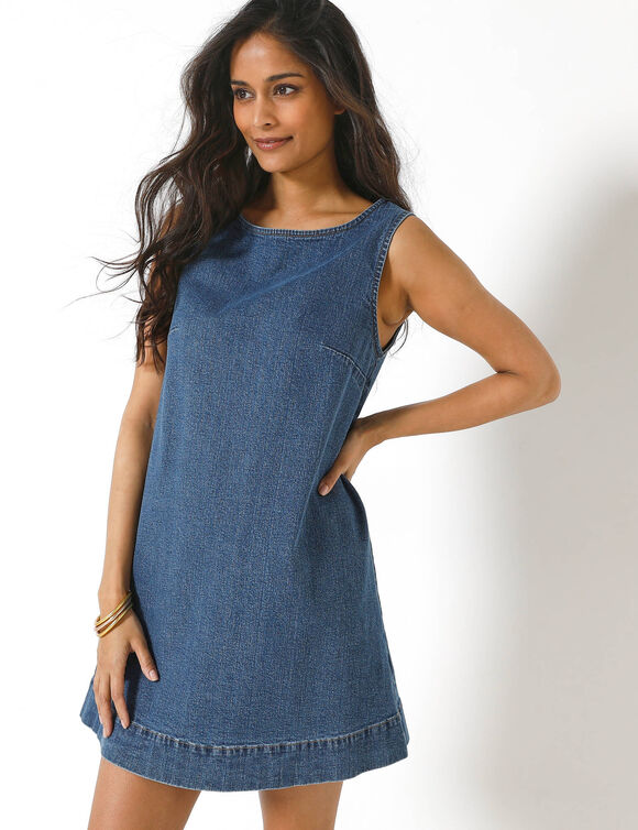 Tunique trap&egrave;ze sans manches, en jean (stone)