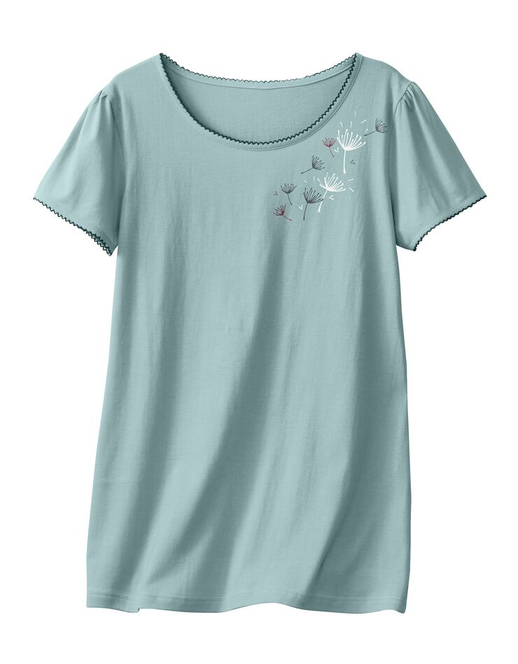 Tee-shirt pyjama coton fleuri manches courtes (amande) Tee-shirt pyjama coton fleuri manches courtes (amande)