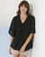 Tunique plastron fantaisie doublé, manches kimono (noir)