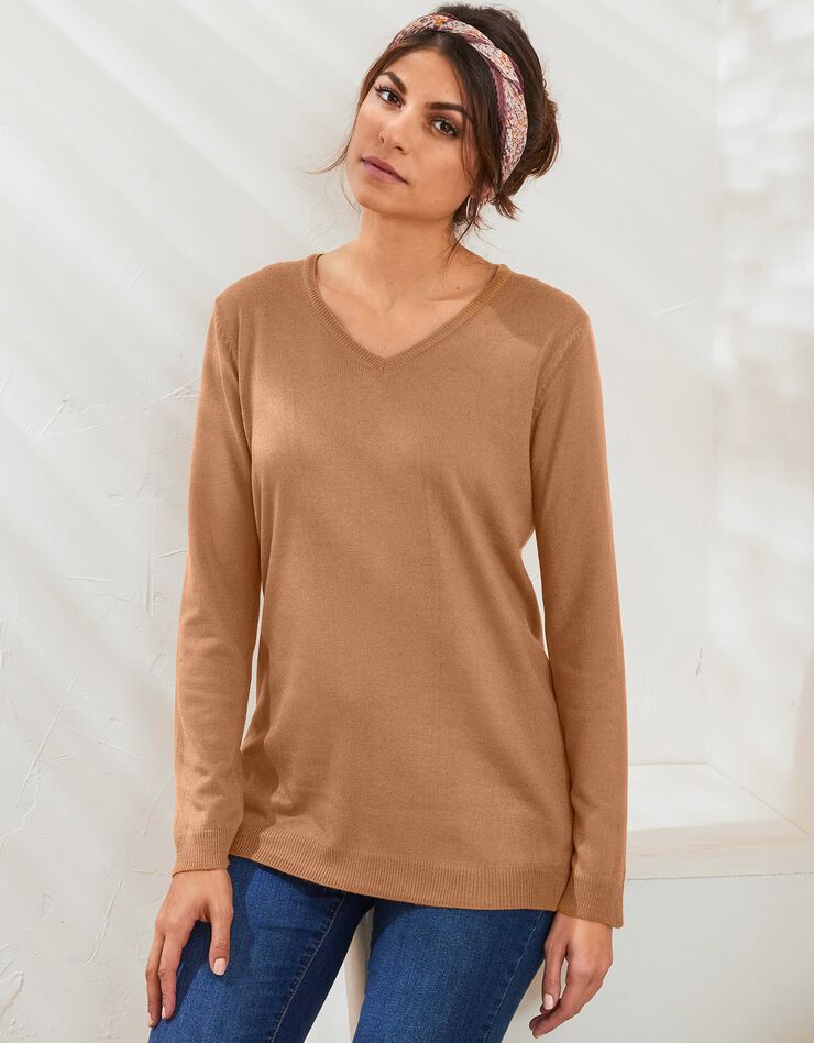 Pull col V toucher cachemire (noisette) Pull col V toucher cachemire (noisette)