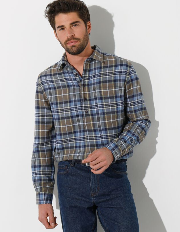 Chemise extra-longue carreaux flanelle (kaki)