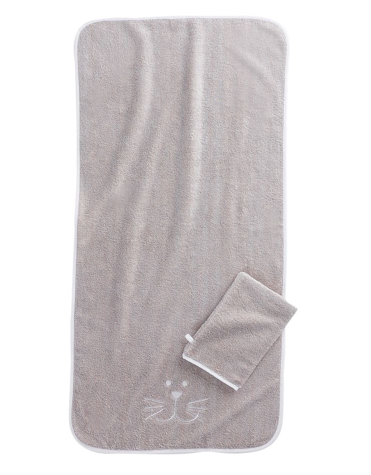 Éponge enfant brodé chat coton - 450g/m2 (taupe) Éponge enfant brodé chat coton - 450g/m2 (taupe)