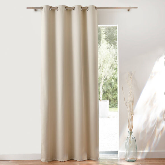 Rideau occultant uni satin&eacute; finition oeillets (beige)
