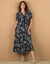 Robe longue volantée imprimée (noir / écru)