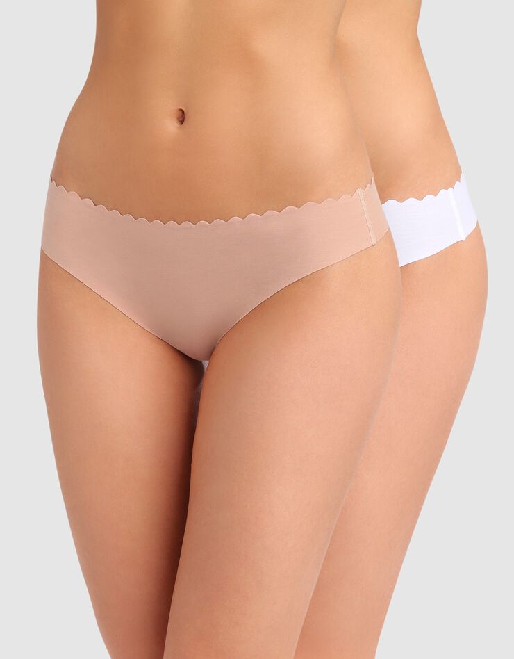 String coton stretch Body Touch- Lot de 2 (blanc + peau) String coton stretch Body Touch- Lot de 2 (blanc + peau)
