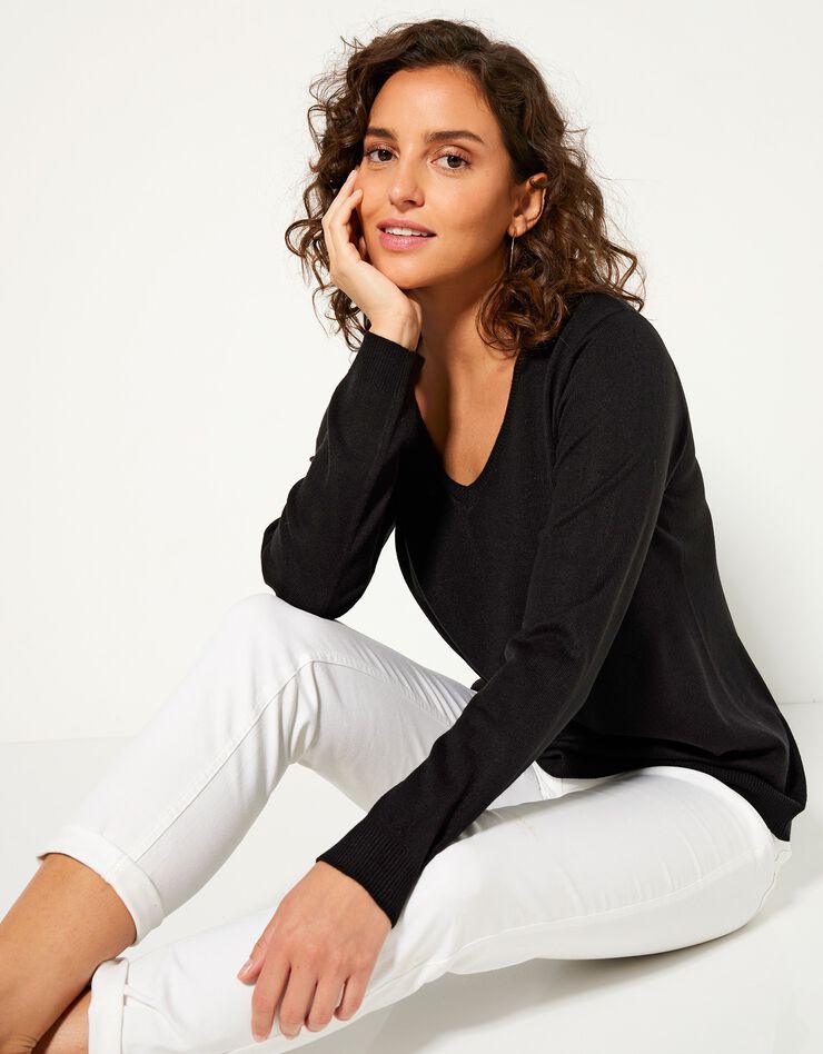 Pull col V toucher cachemire (noir) Pull col V toucher cachemire (noir)