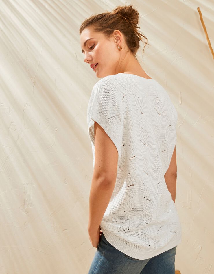 Pull manches courtes, maille fantaisie (blanc) Pull manches courtes, maille fantaisie (blanc)