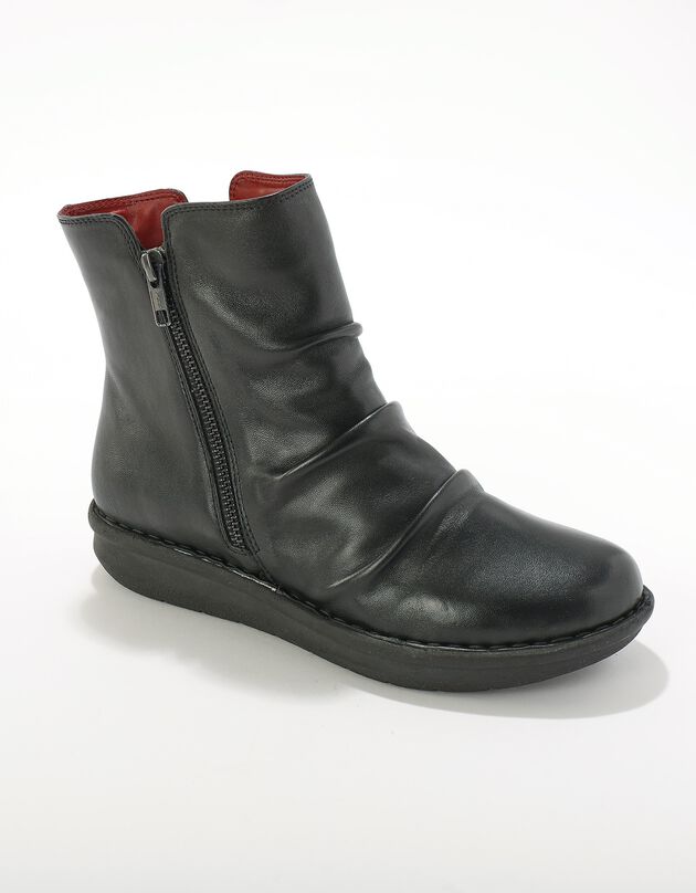 Boots plissées compensées doublées, en cuir certifié LWG (noir)