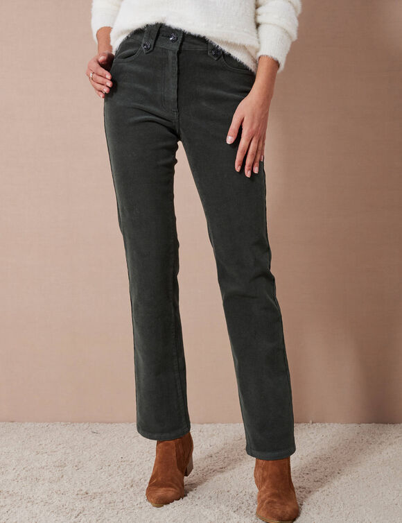 Pantalon droit, velours côtelé (vert foncé)