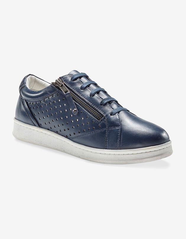 Tennis zippée en cuir perforé (marine)
