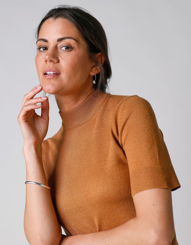 Pull col montant manches courtes toucher cachemire (noisette) Pull col montant manches courtes toucher cachemire (noisette)