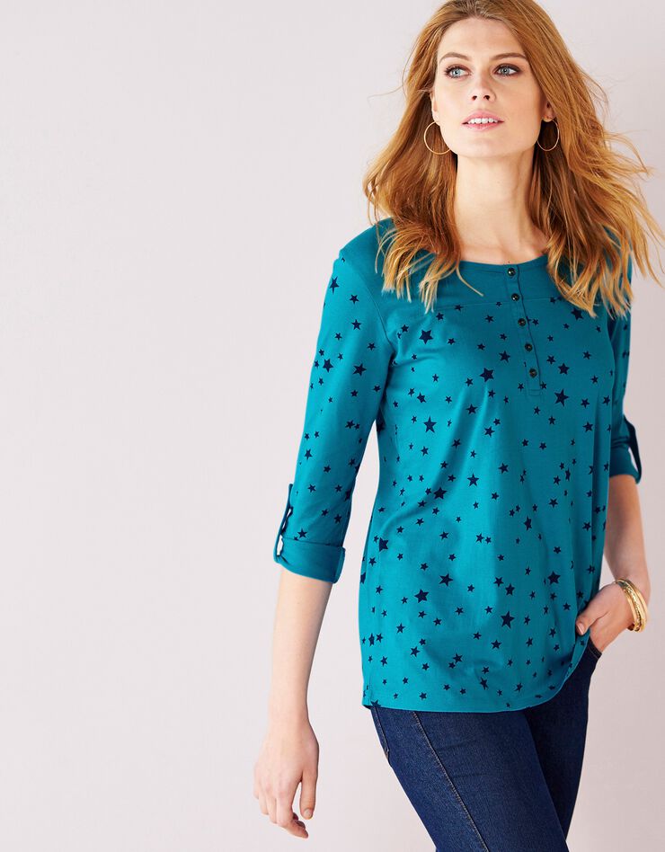 Tee-shirt col tunisien "étoiles" (bleu / marine) Tee-shirt col tunisien "étoiles" (bleu / marine)