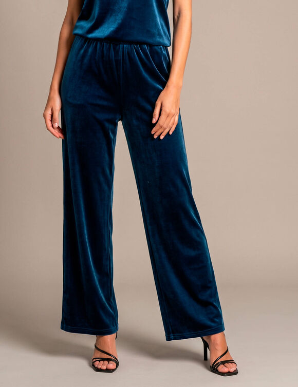 Pantalon large en velours, taille &eacute;lastiqu&eacute;e (bleu glacier)