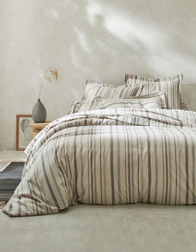 Linge de lit en flanelle rayée tissé-teint (gris)