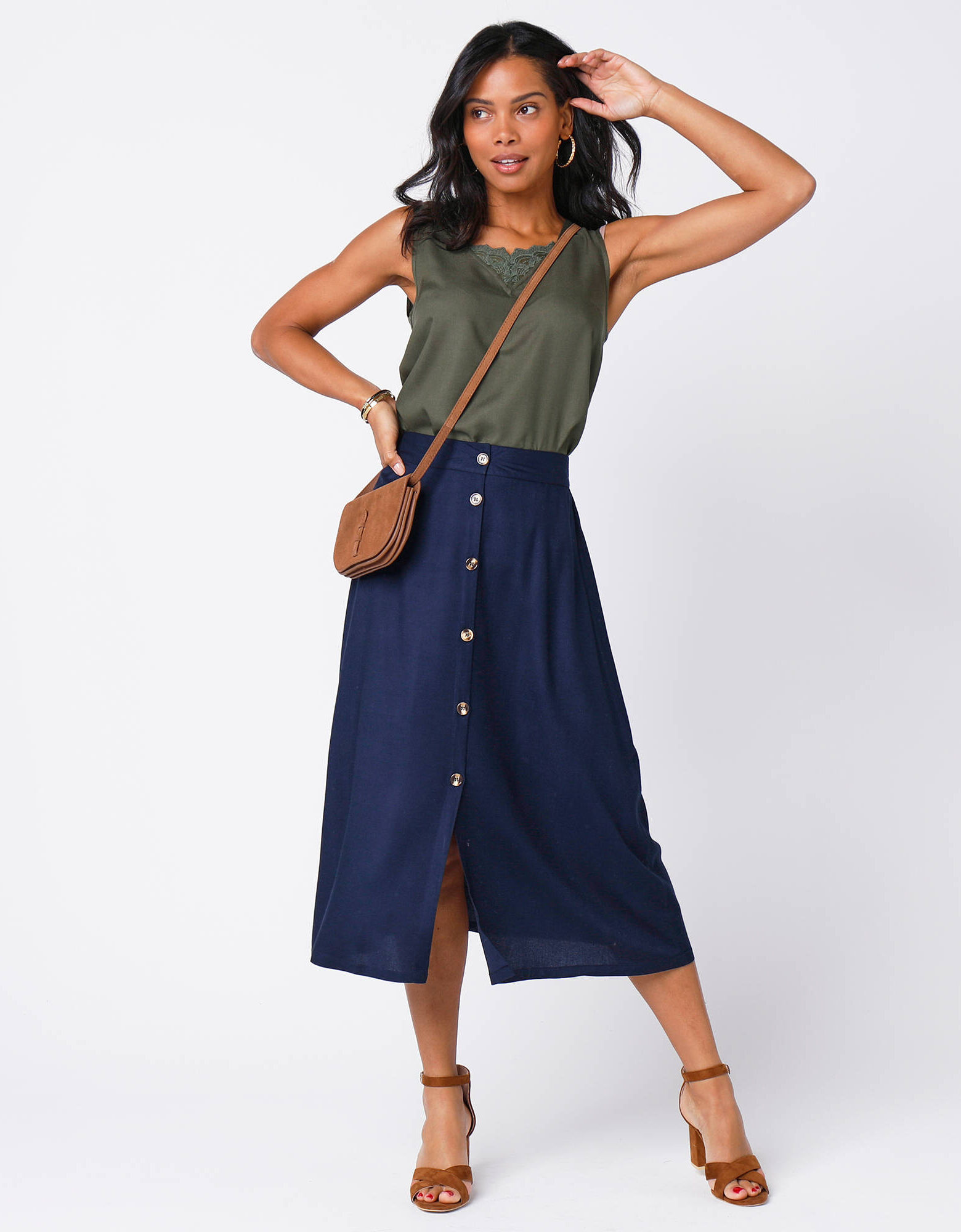 Ensemble Haut Marguerite & Jupe Boutonnée Justice – Vert, Taille 10/12, Coton