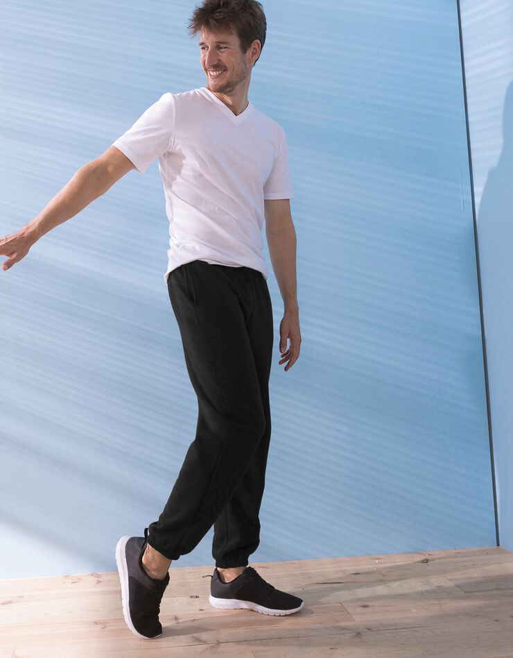 Pantalon jogging molleton bas élastiqué (noir) Pantalon jogging molleton bas élastiqué (noir)