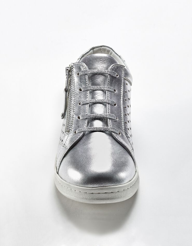 Tennis zippée en cuir perforé (argenté)