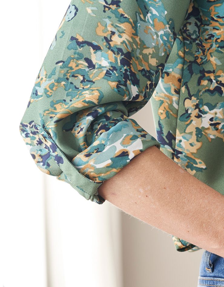 Blouse à plis imprimé fleuri, crêpe (vert) Blouse à plis imprimé fleuri, crêpe (vert)