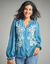 Chemisier brodé, viscose (bleu grisé / écru)