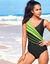 Maillot de bain 1 pièce à bandes (noir / vert)
